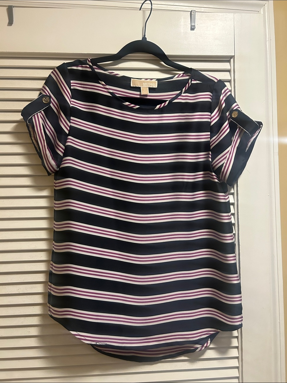Striped Short Sleeve Blouse -Michael kors